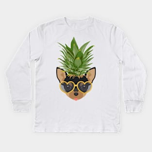 Chihuahua Shirt for Women, Kids, Boys, Teen Girls, Pineapple Dog Mom Dad Chihuahua Kids Long Sleeve T-Shirt